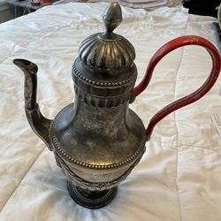 Antique Pewter Coffee Pot with Red Handle – 12.5" Tall – Viennese Providence