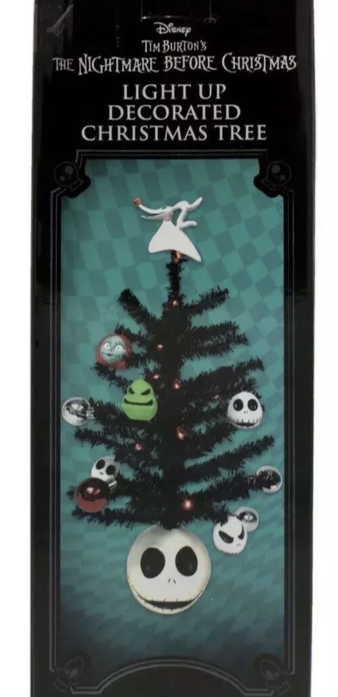 Disney The Nightmare Before Christmas Light Up Decorated Tree with Jack Skellington Base & Ornaments, Zero Topper, Sally & Oogie Boogie Man Ornaments