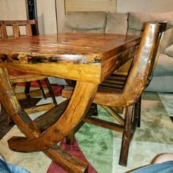 Solid Wood Table & 2 Chairs -  Rustic, Lodge