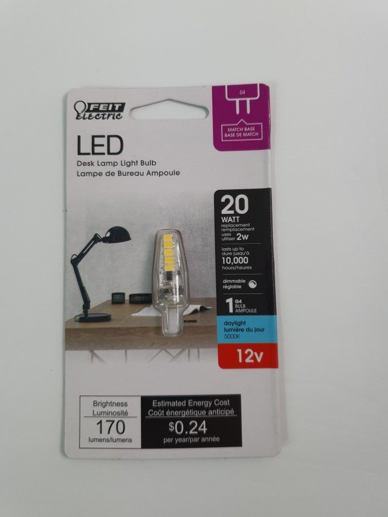 FEIT Electric 2 watts G4 LED Bulb 170 lumens Daylight 5000K Specialty 20 Watt ..
FEIT Electric LED desk lamp light Bulb uses 2 watt, lasts up to 10,0
