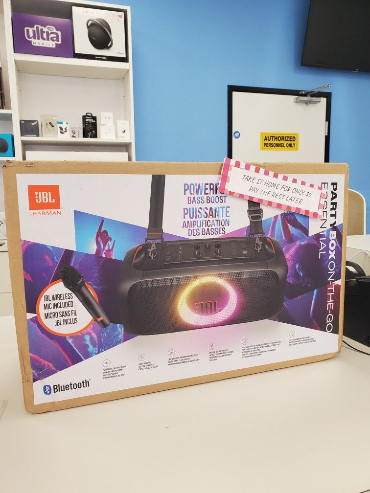 🔊 JBL PartyBox On-The-Go Essential Portable Wireless Party Speaker with Wireless Microphone – Black (Brand New) – Starting at $349 or Only $1 to Take