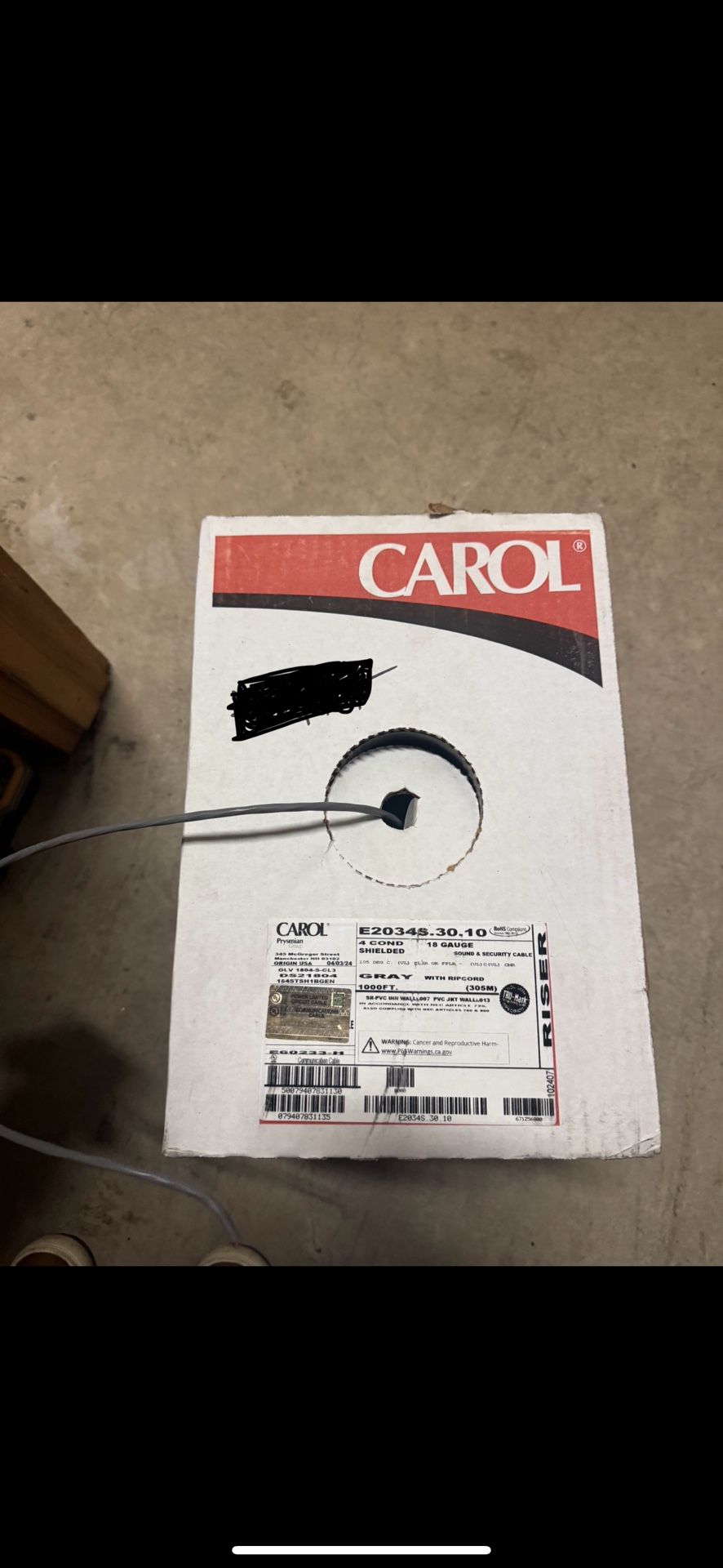 18 AWG 4 Conductor Shielded CMR Cable - Gray - 1000 ft