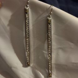 Earrings Silver Gold Screws Dangle Bar