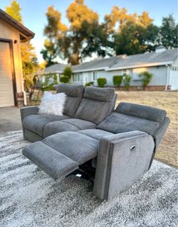 Living Spaces Power Reclining Sofa | 2 Recliners + USB Charging | Soft Gray | FREE Delivery
