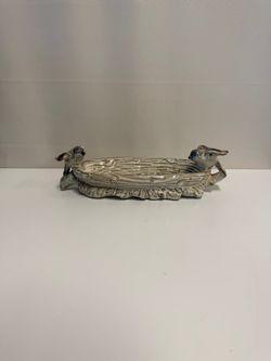 Rustic Glazed Ceramic Bird Trinket Dish