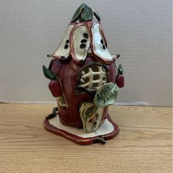 2001 Blue Sky Clayworks Apple Abode Cottage House Goldminc Tea Light Candle 8" LR