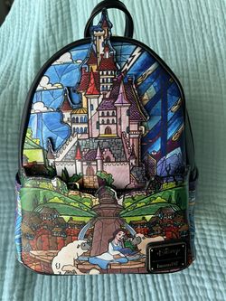 Disney Loungefly Beauty and The Beast Stained Glass Castle Backpack And Wallet Set. NWT