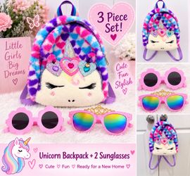 Girls Unicorn Plush Backpack & Sunglasses 3-Piece Set