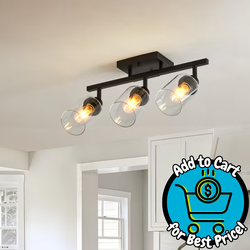 BABOOM Adjustable Kitchen Semi Flush Mount Ceiling Light Fixtures 19.7-in 3 -Light Black Medium base (E-26) Modern/contemporary Linear Track Lighting