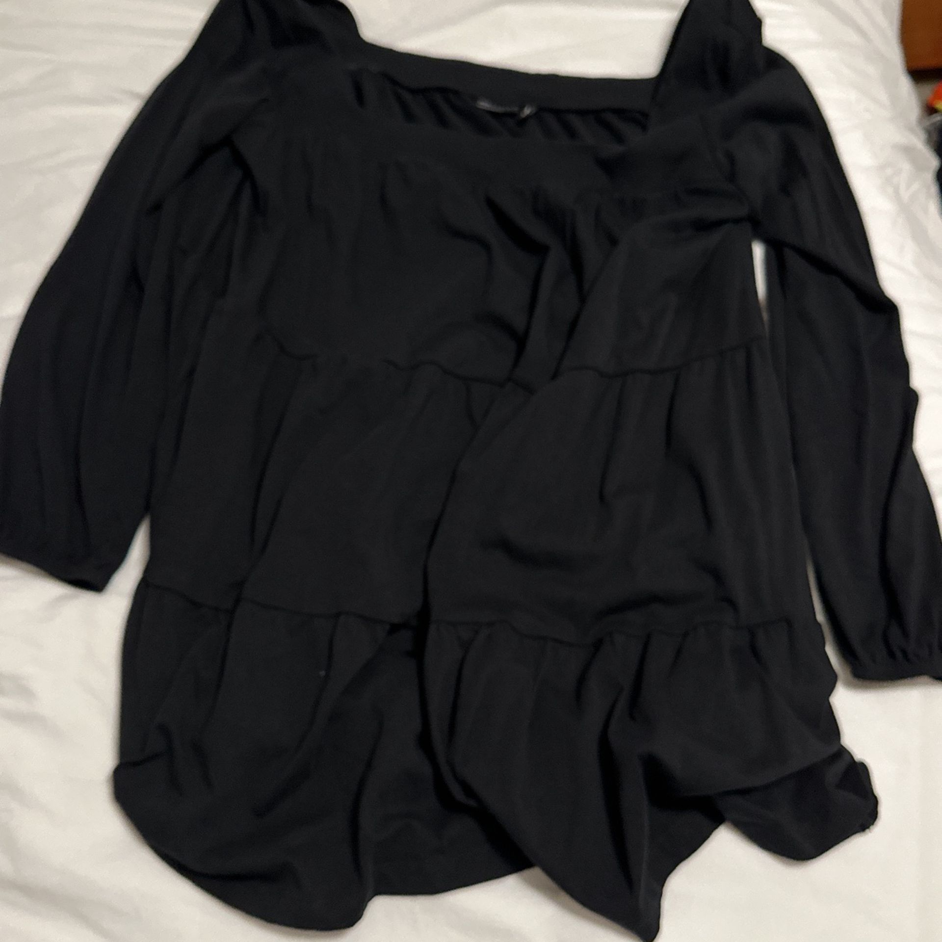 Short Dress-/long Shirt. Size 16. Black, Long Sleeve, Square Neck Line