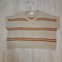 Sweet Lemon Striped V-Neck Sweater - Beige and Rust