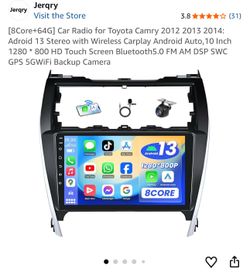 [8Core+64G] Car Radio for Toyota Camry 2012 2013 2014: Adroid 13 Stereo with Wireless Carplay Android Auto,10 Inch 1280 * 800 HD Touch Screen Bluetoot