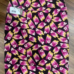 NWT DISNEY X LULAROE MICKEY MOUSE HEAD PINK SHADES YELLOW BLACK CASSIE SKIRT 3XL
