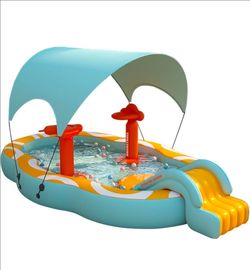 Inflatable Children's Pool with Full Canopy and Slide Over the Floor, Portable Pool for Toddlers, Fun in the Backyard, Indoor and Outdoor, Water Park 