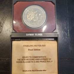 Queen Elizabeth and Philip 1972 Cayman Island Anniversary Coin - Sterling Silver