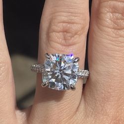 6 Carat Cushion Cut Moissanite Diamond Engagement Ring 