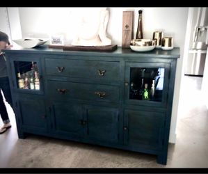 Dark Teal Wood Sideboard Buffet Cabinet