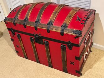 Antique Red Dome Top Steamer Trunk