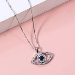 New ！Eye Necklace - Sapphire And CZ - Protection Pendant - Celestial Jewellery
