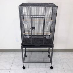 (New) $95 Large 53” Tall Bird Cage 24x17x53” with Rolling Stand and Plastic tray