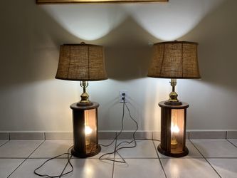 Vintage Mid-Century column table lamp with nightlight base 1(contact info removed)