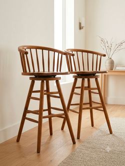 Vintage Oak Bar Chairs (2)