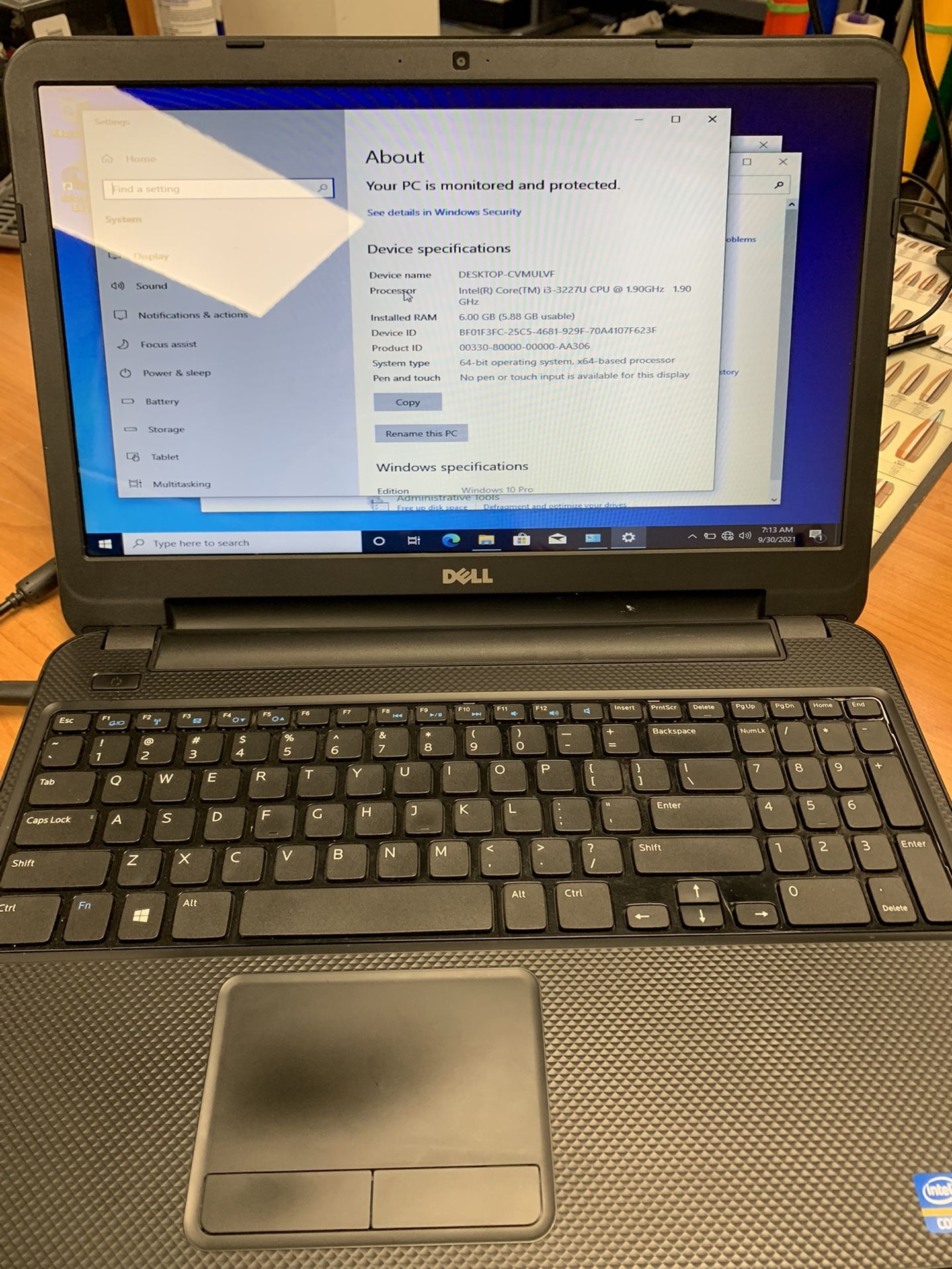 Dell Laptop i3 6gb Ram 128gb ssd 