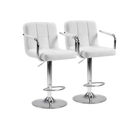 Brand New Swivel Bar Stools Set of 2, Adjustable Height PU Leather Counter Stools with Comfortable Armrests & Lumbar Support Backrest, 360° Rotating B