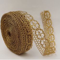 Gold Lace Trim Vintage Crochet Lace Ribbon Craft Gold Lace for Sewing, Gift Package Wrapping, Bridal Wedding Decoration,Christmas Decorations