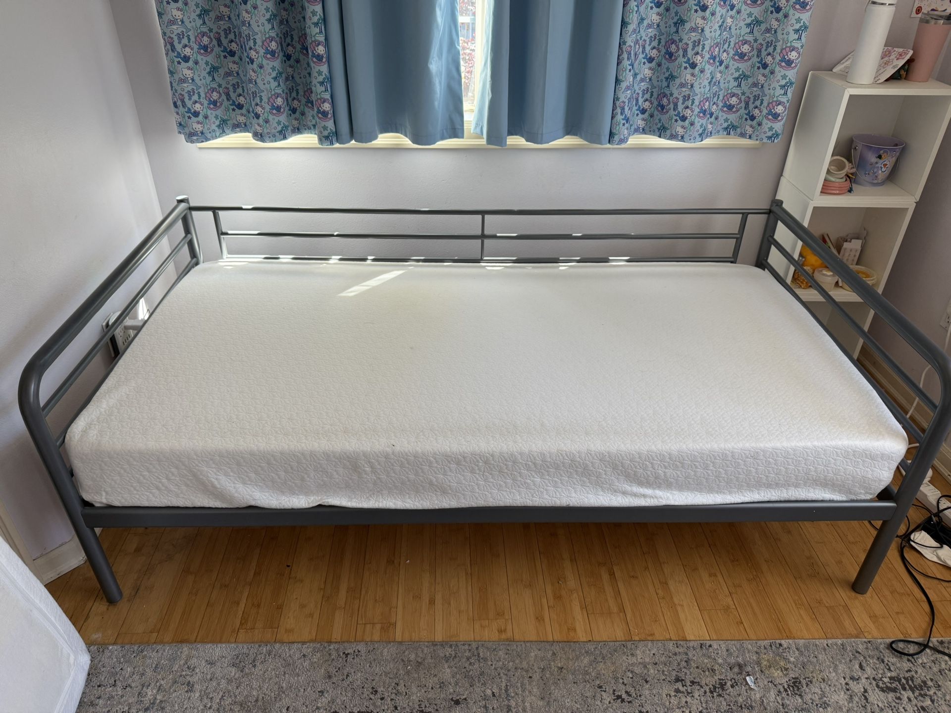 IKEA Twin Metal Frame Bed With Clean IKEA Foam Mattress