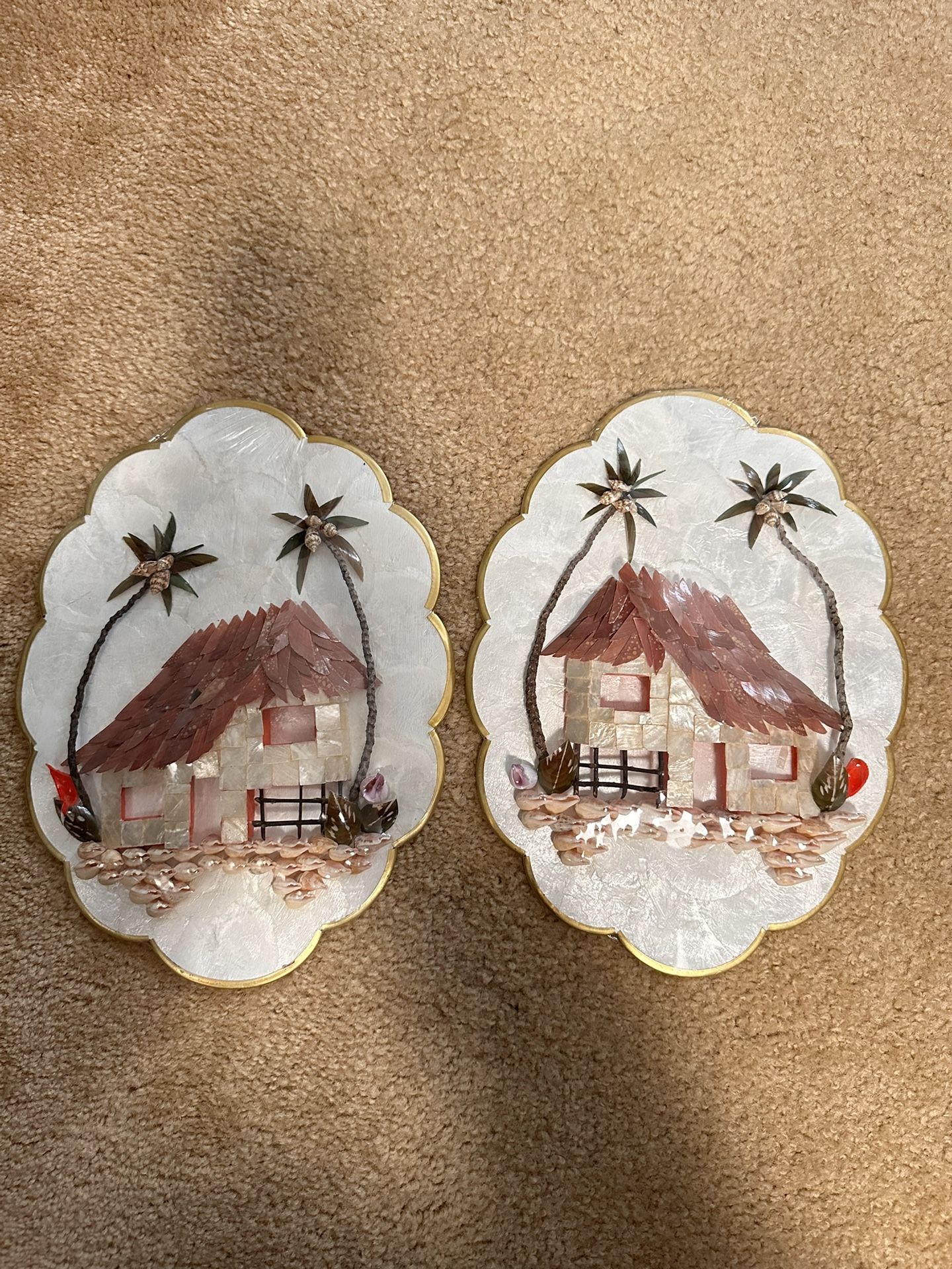 Seashell Artwork Decor - Pair - Beach Huts