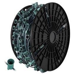 NO LIGHT BULBS INCLUDED   Commercial 500FT Cut to Length Christmas Lights, UL Listed Christmas Light Sockets Set Spool with 500 C9/E17 Sockets, C9 Lig