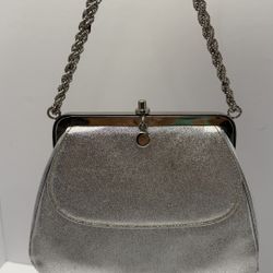 Vintage Silver Evening Bag HL USA Chain Handle Kiss-Lock Clutch