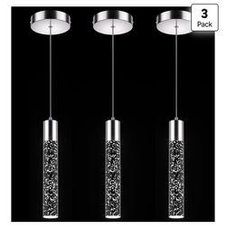 Esfos Modern Crystal Bubble Glass Pendant Light 3-Pack Brushed Nickel