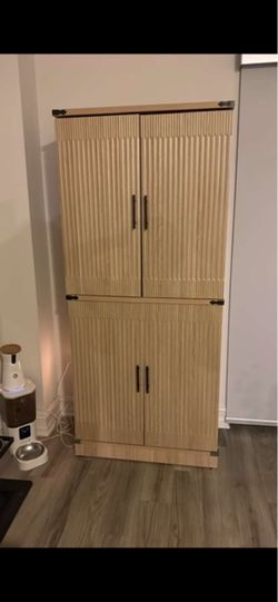 Tall Fluted Storage Cabinet / Pantry – Natural Wood