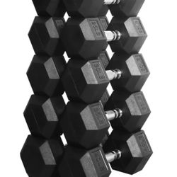 Premium 300lb Coated Rubber Hex Dumbbell Set (20-40lb Pairs)