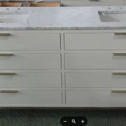 72” White Solid Wood Bathroom Vanity With Marble Top