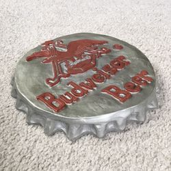 Vintage 1960s BUDWEISER BEER Chalkware Bottle Cap Advertising Sign 9.5” - RARE!!