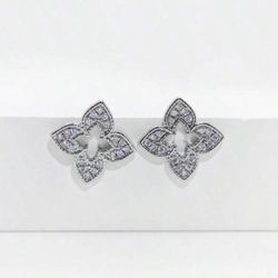 Pair Delicate Hollow Fully Zirconia Four-Leaf Flower Stud Earrings