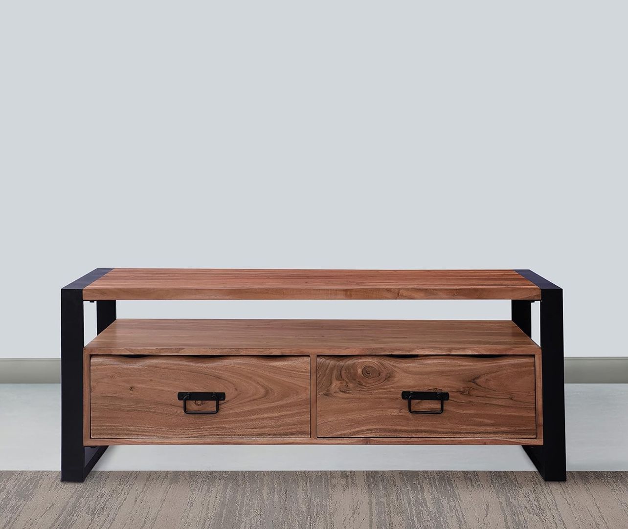 Urban Port 47-Inch Handcrafted Coffee Table with Live Edge Detailing, 2 Drawers, Acacia