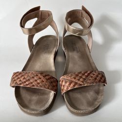 NAOT Women's ABBIE Woven Leather Slingback Wedge Sandals Size 41 Metallic Brown  