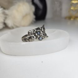 Labradorite Steel Adjustable Ring