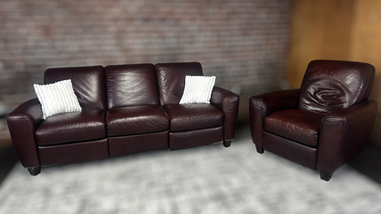 Free Delivery brown leather recliner sofa/couch + chair