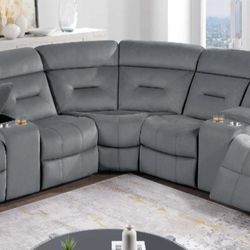 Brand New Grey Velvet Reclining Sectional Sofa