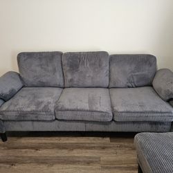 Convertible Gray Sectional Sofa Couch, 3 Seat L Shaped Sofa with Removable Pillows and Ottomon