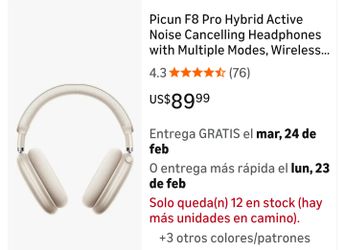 Picun F8 Pro Hybrid Active Noise Cancelling Headphones with Multiple Modes, Wireless Over-Ear Bluetooth Headphones, 140H Playtime, Customizable Sound,