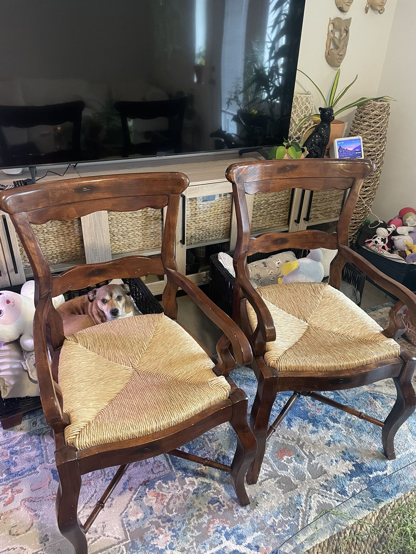 Two Wood Straw Chairs