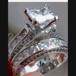Womens Wedding Engagement Ring Set Princess White Cz 925 Sterling Silver Sz 5-10