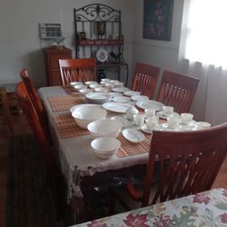 Dining Set 6 Chairs With Hutch Solid Wood