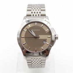 GUCCI YA126406 Brown Dial G Timeless Date 126.4 Series Silver Tone Men's Watch